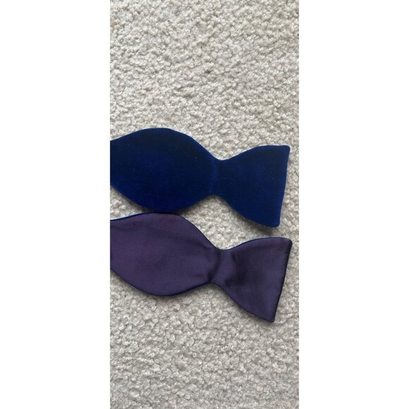 Vintage Classic Brilliant Royal Blue Self Tie Formal Velvet Bowtie Satin Lining - Picture 2 of 6